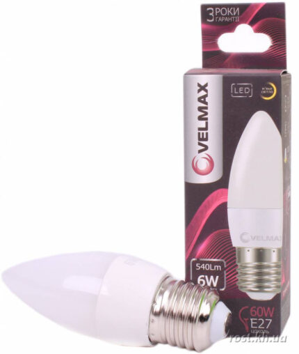 LED Лампа VELMAX C37 6W E27 3000K 540Lm 00-20-43