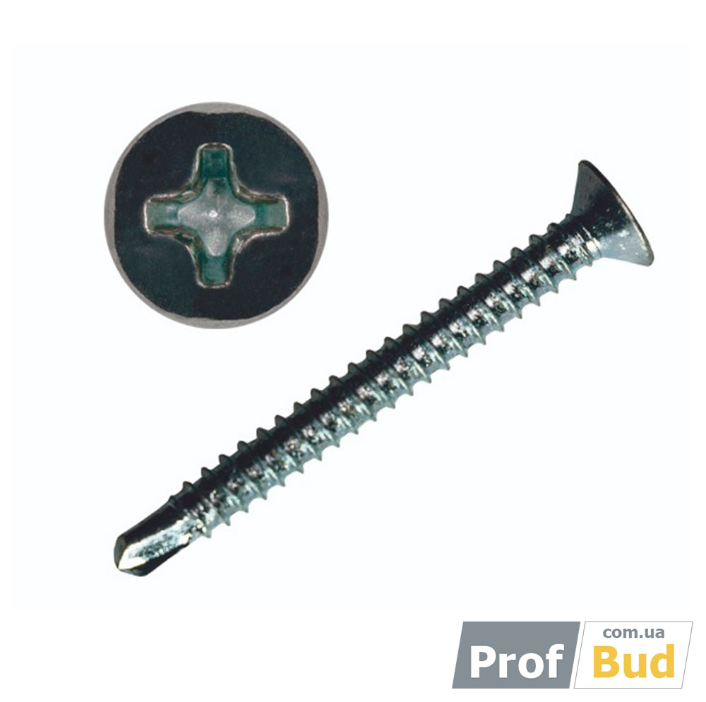 9t1o Саморіз по металу з потайною головкою та свердлом цинк 4,8х50 - Зображення 1