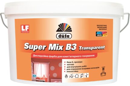 Фарба дисперсійна акрилова Super Mix В3 Transparent, 9 л