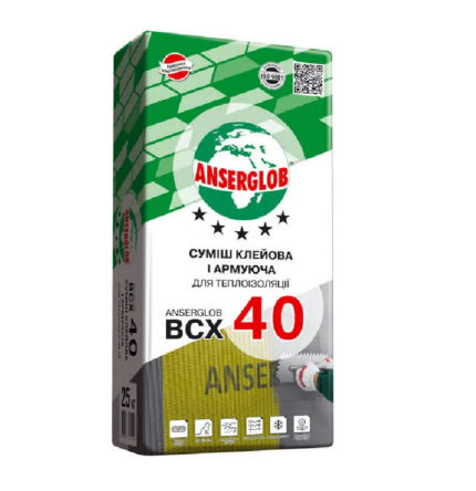 Суміш клейова та армуюча для теплоізоляції Anserglob BCX 40, 25 кг