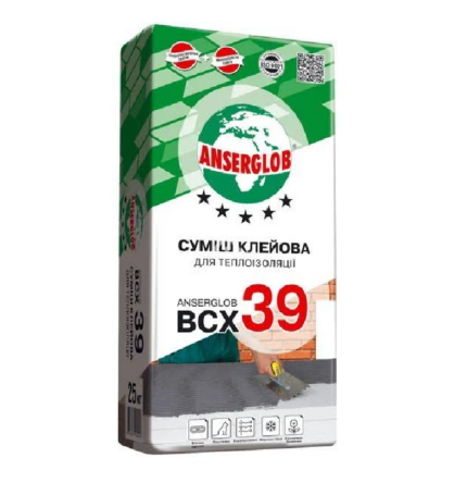Суміш клейова для теплоізоляції Anserglob BCX 39, 25 кг.