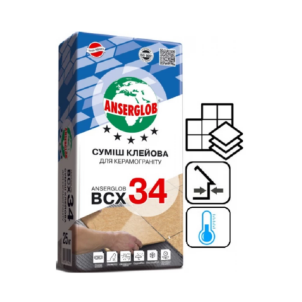 Суміш клейова для керамограніту Anserglob BCX 34, 25 кг